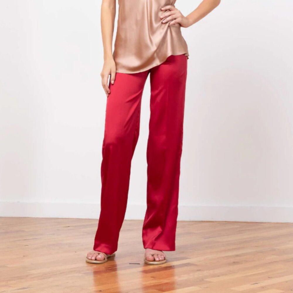 Avenue Montaigne Flavia F1701 Wide-Leg Satin Red Pants Women's 2 Loose Fit